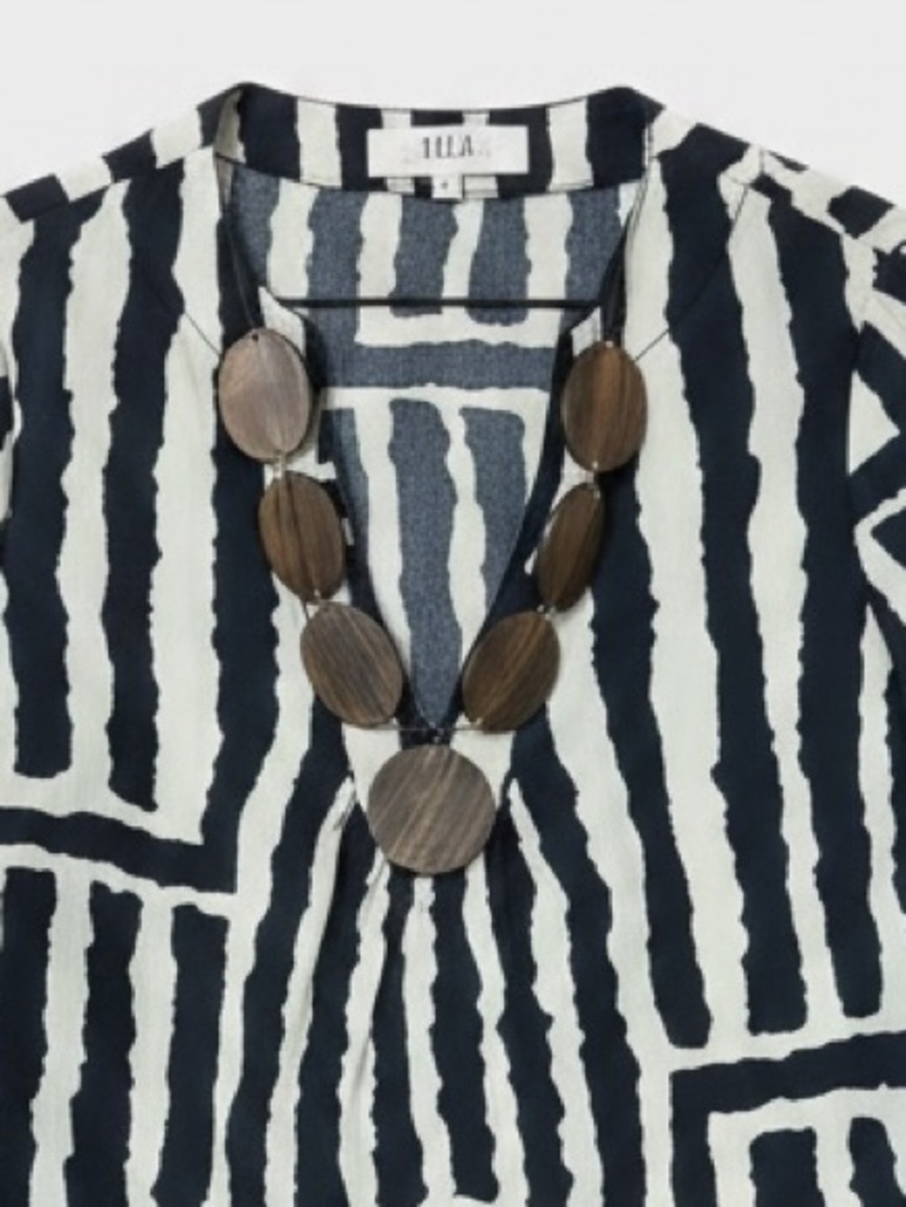 Tibi Tribal Print Wooden Beaded Embellished 3/4 Sleeve Pullover Top Size 0/XS - Picture 4 of 9